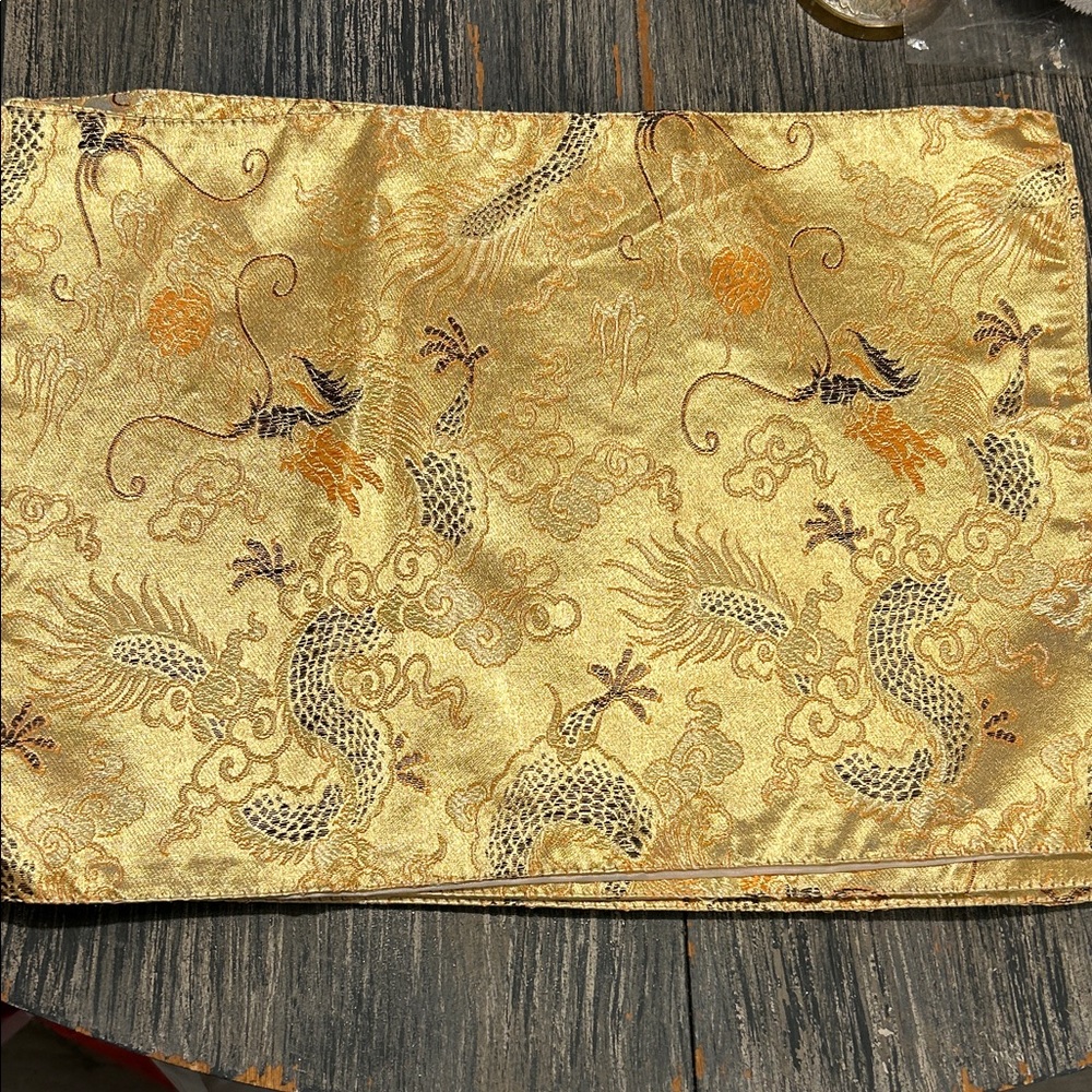 Elegant Gold Dragon Placemat set of 6 luxurious silk feel, Chinese, Asian